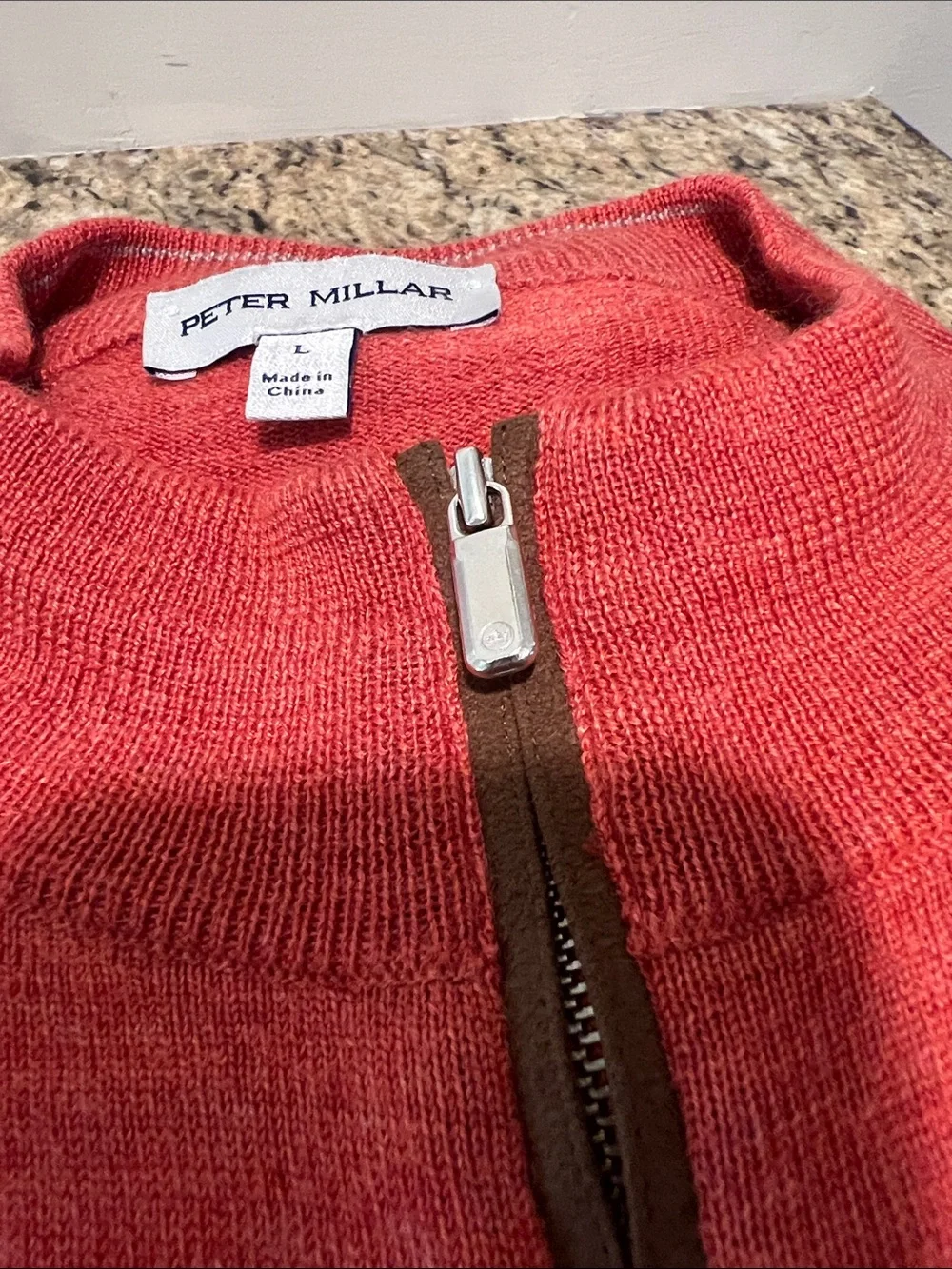 Peter Millar autumn crest  1/4 zip burnt orange merino wool lightweight sweater